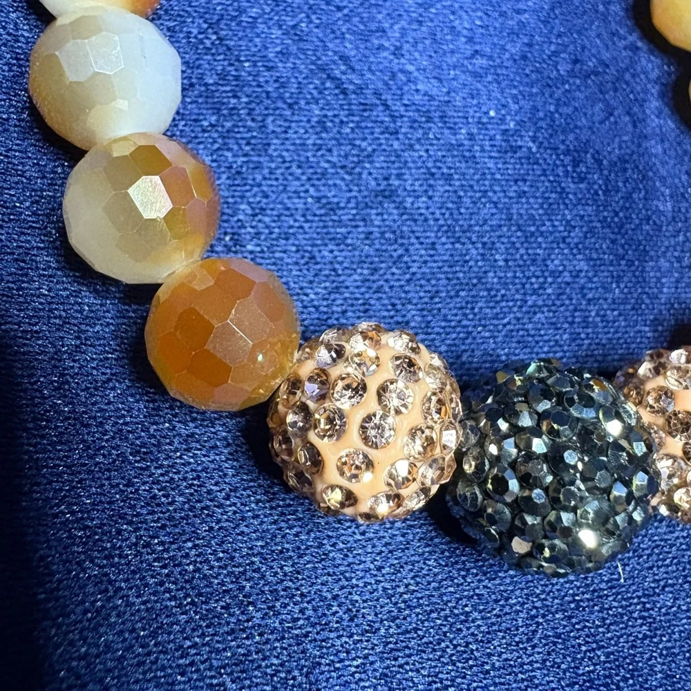 Bracelet Faceted Glass Beaded Stretch Brown Orange White Rust